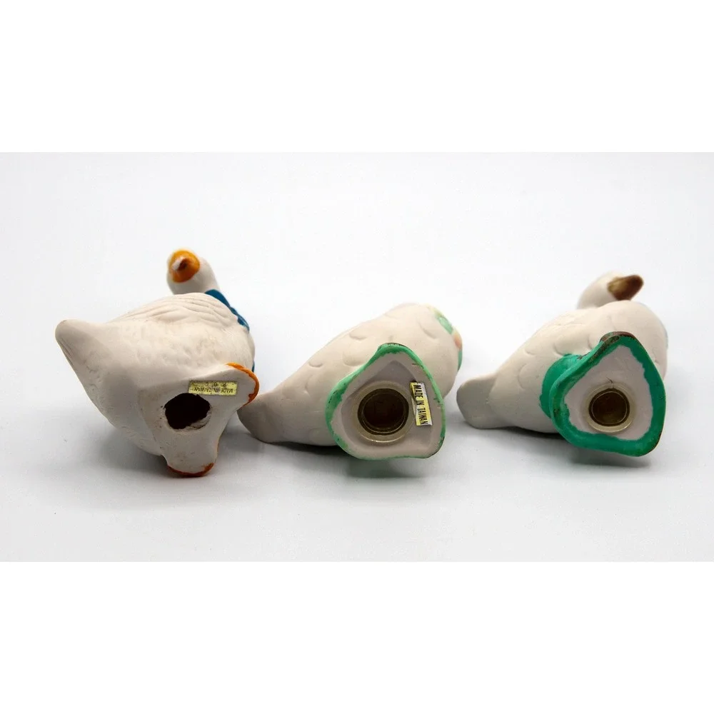 Vintage‎ Bisque Porcelain Goose Ornament Blue Bow & Goose Salt Pepper Shaker